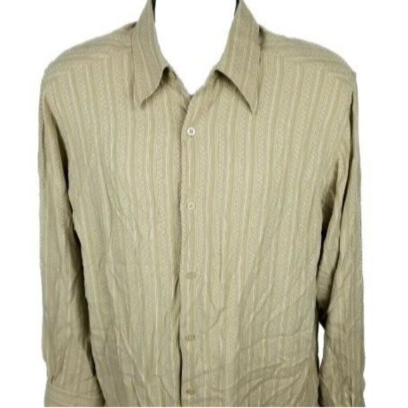 Claiborne Button Front Shirt Mens Size Large Yellow Striped Long Sleeve Business - Picture 1 of 6